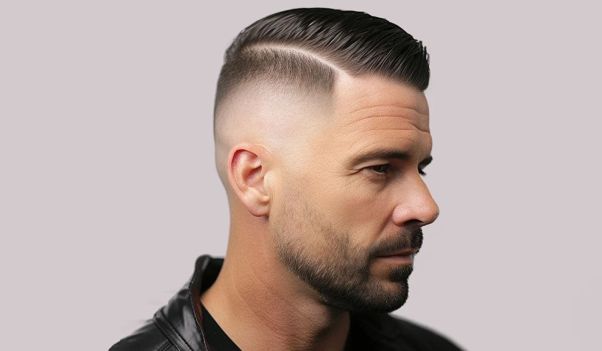 مدل موی برسی بالارونده دارای خط جداکننده (High Brush-Up with Hard Part)